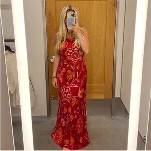 FARM RIO Sunset Tapestry Satin Maxi Dress M